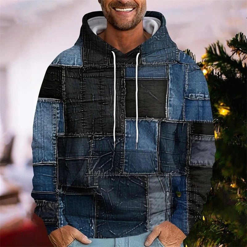 Men's Patchwork Print Hooded Sweatshirt