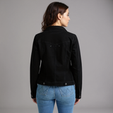 Cropped Button-Front Denim Jacket with Pockets