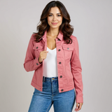 Cropped Button-Front Denim Jacket with Pockets