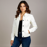 Cropped Button-Front Denim Jacket with Pockets