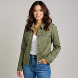 Cropped Button-Front Denim Jacket with Pockets