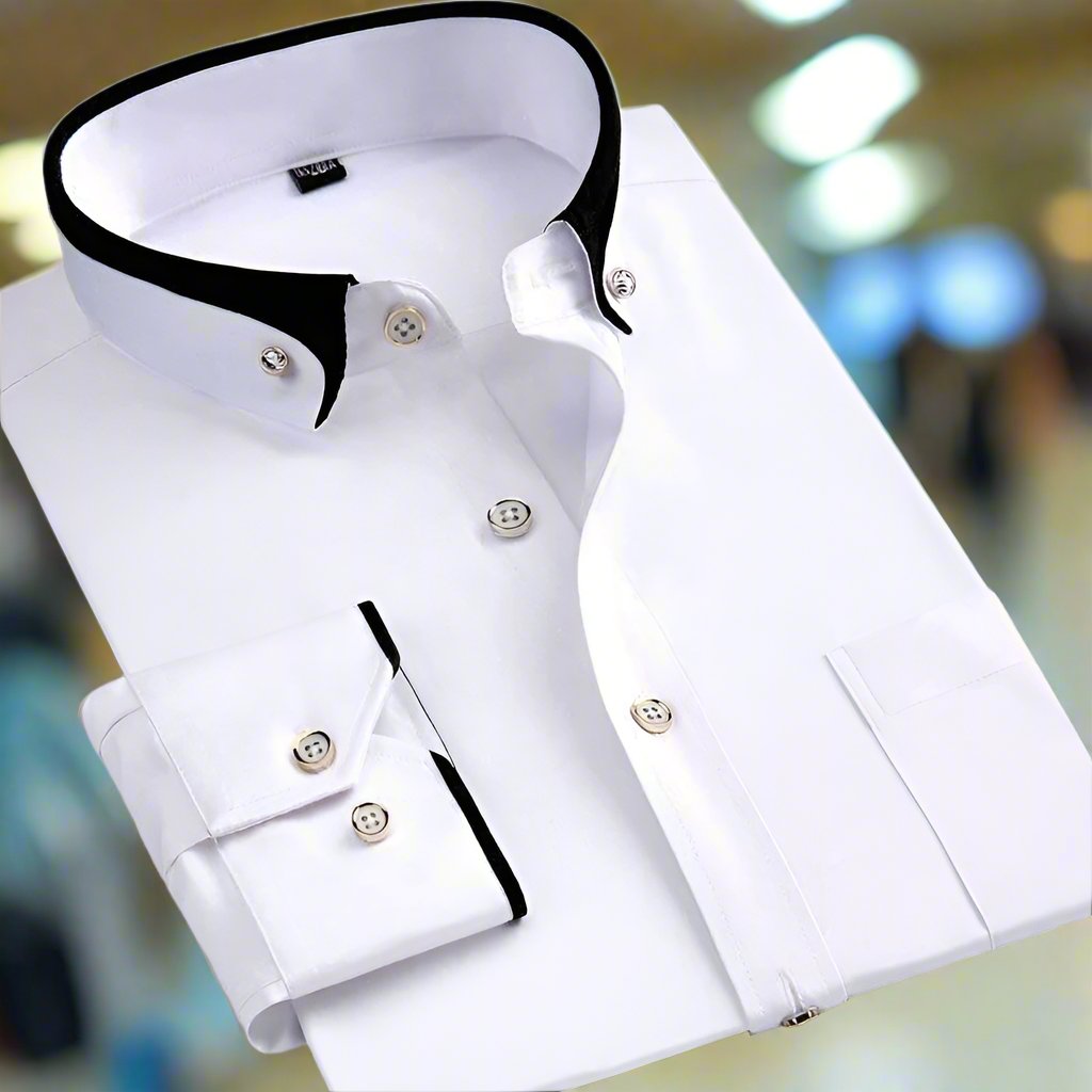Men's Long Sleeve Contrast Trim Button-Front Shirt