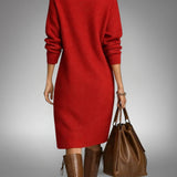 Women's Oversized Knit Polo Midi Dress, High Neck