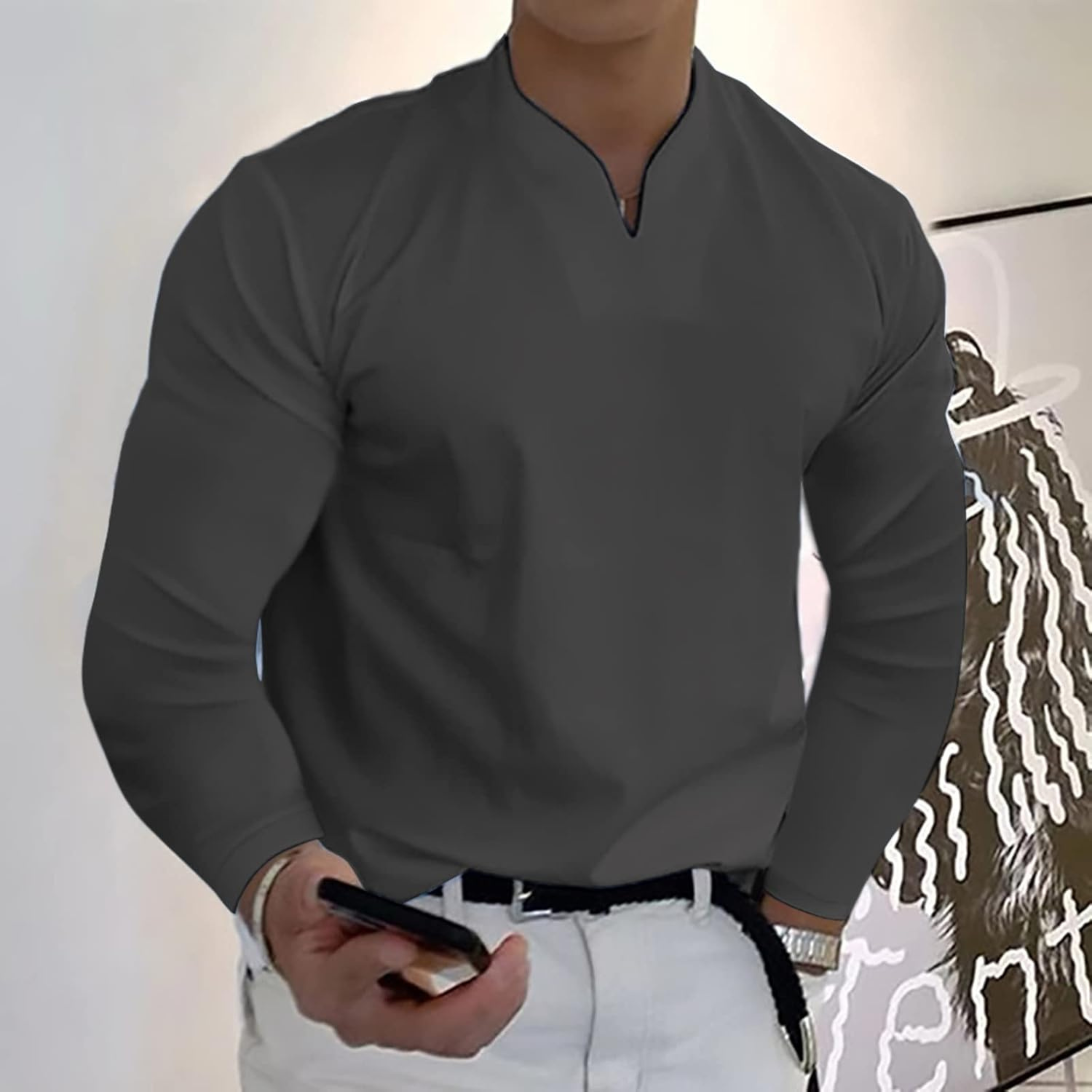 Men's V-Neck Long Sleeve Shirt