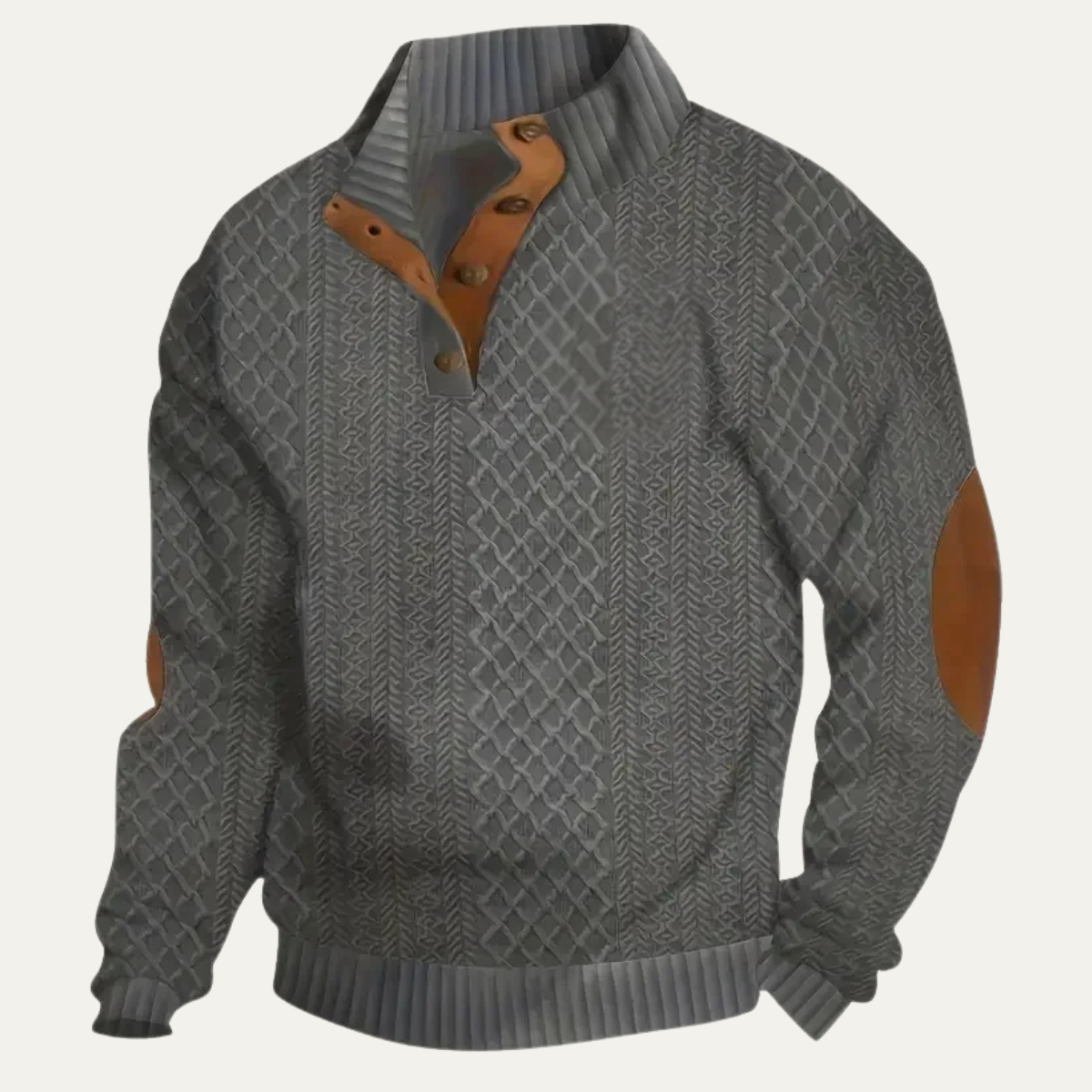Men's Patterned Fleece Sweater with Suede Elbow Patches
