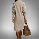Women's Oversized Knit Polo Midi Dress, High Neck