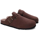 Women's Suede Buckle Clogs