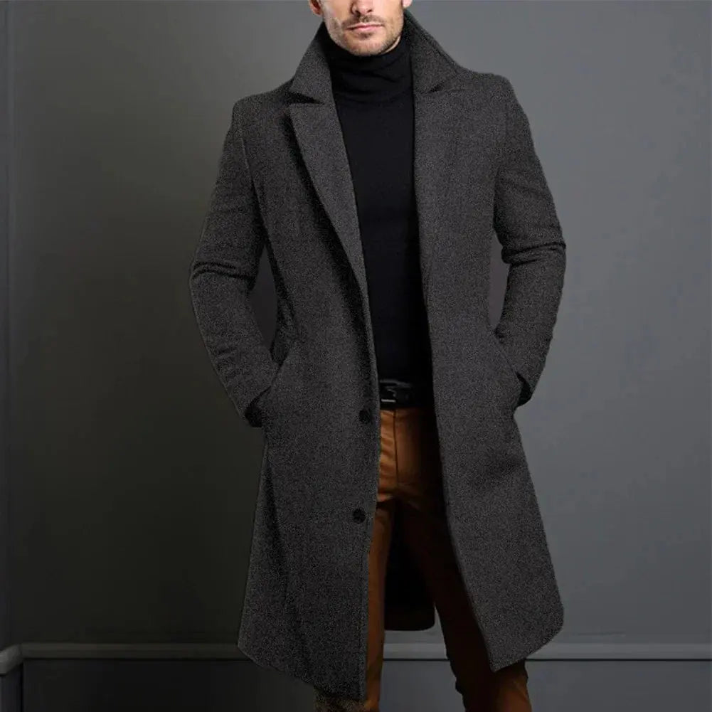 Men's Tailored Wool Overcoat – Timeless Long Winter Coat for Both Smart and Casual Outfits