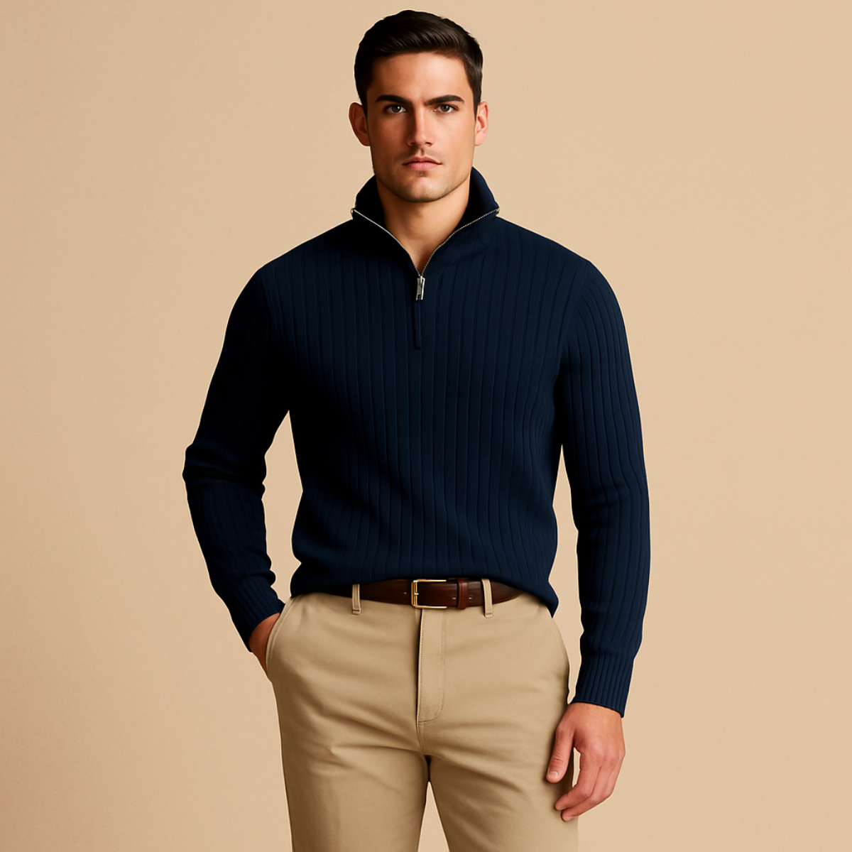 Men's Ribbed Half-Zip Classic Fit Sweater
