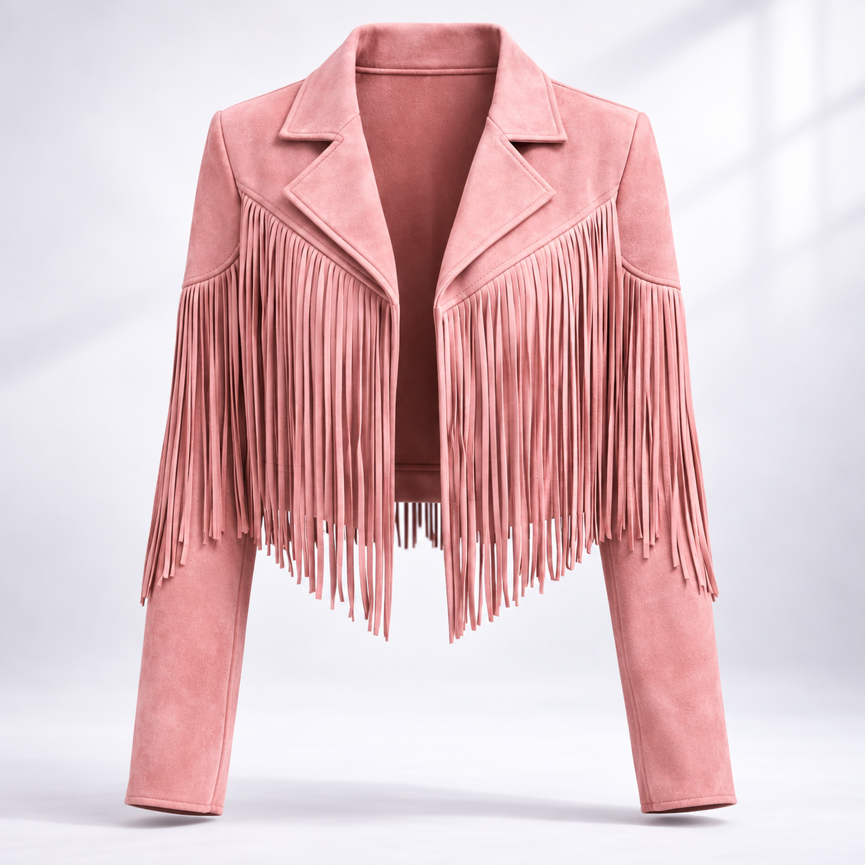Women's Cropped Suede Fringe Notch-Collar Jacket