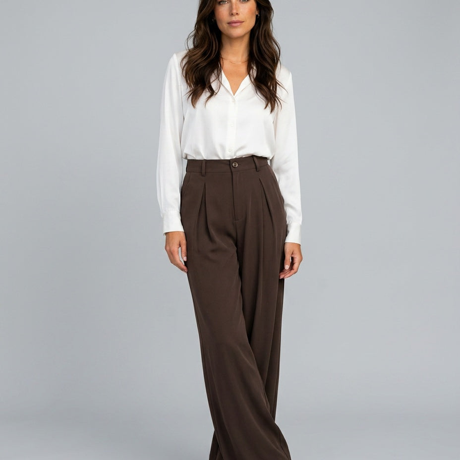 Women's High Waist Pleated Wide-Leg Trousers