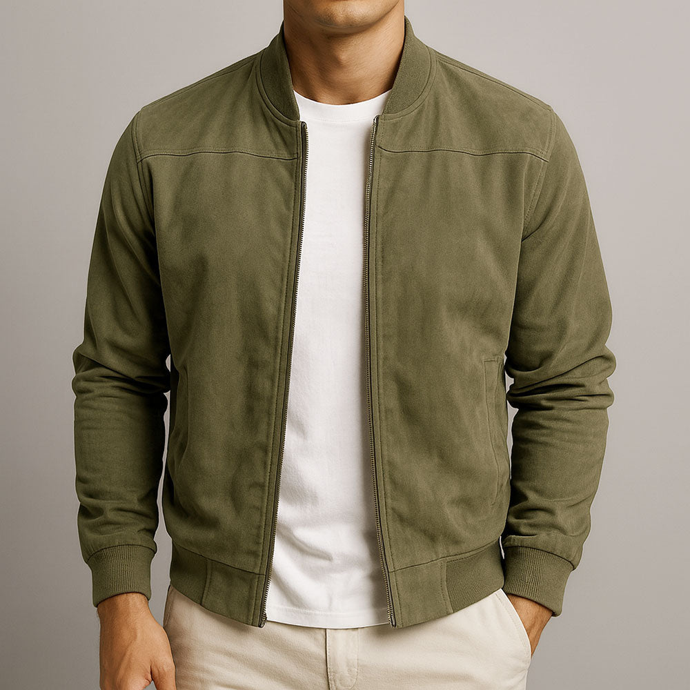 Men's Suede Leather Jacket with Tailored Collar