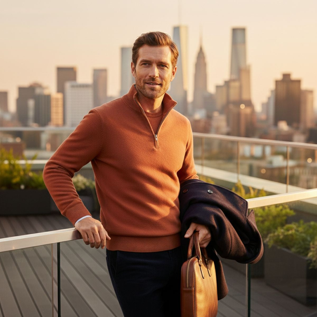 Men's Quarter Zip Sweater with Modern Fit