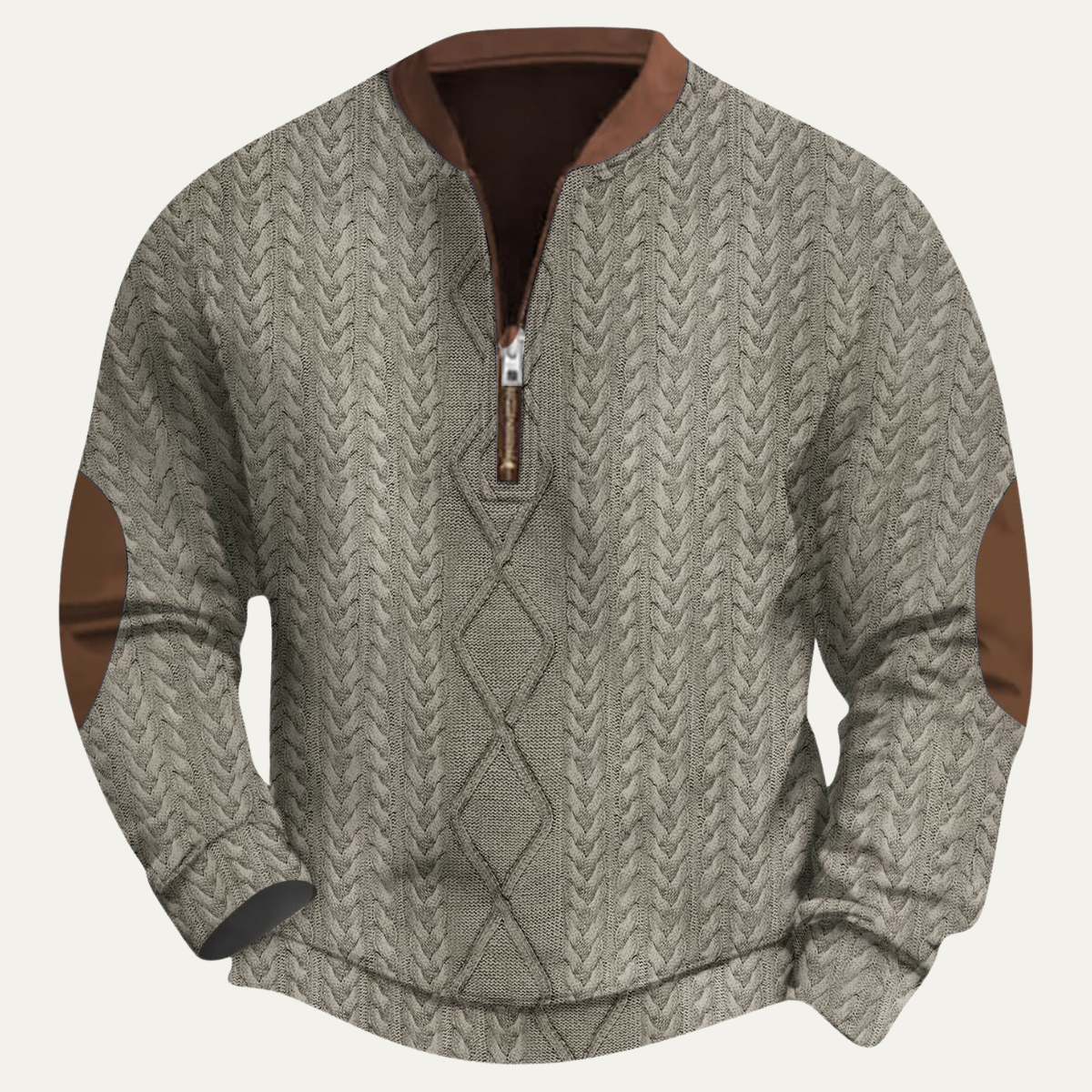 Men's Patterned Half-Zip Sweater with Elbow Patches