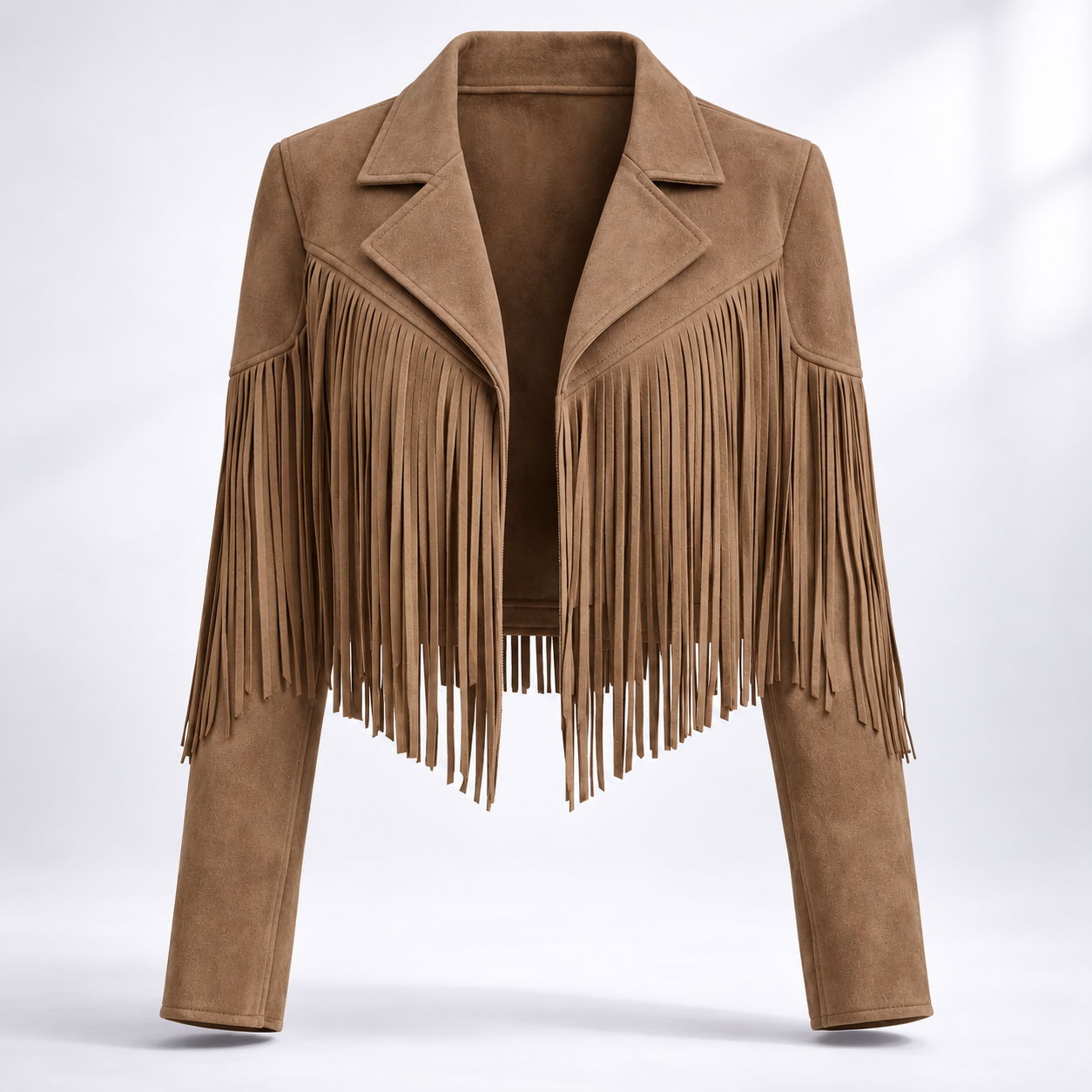 Women's Cropped Suede Fringe Notch-Collar Jacket