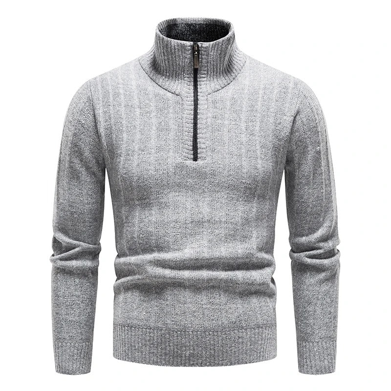 Men's Quarter Zip Knit Sweater with Contrast Pocket