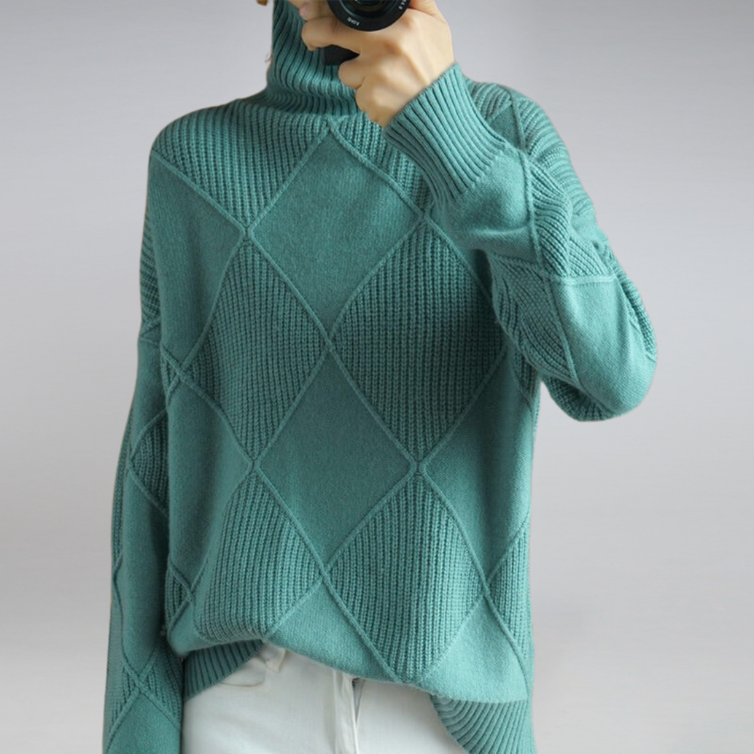 Women's Textured Knit Cashmere Turtleneck Sweater