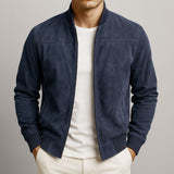Men's Suede Leather Jacket with Tailored Collar
