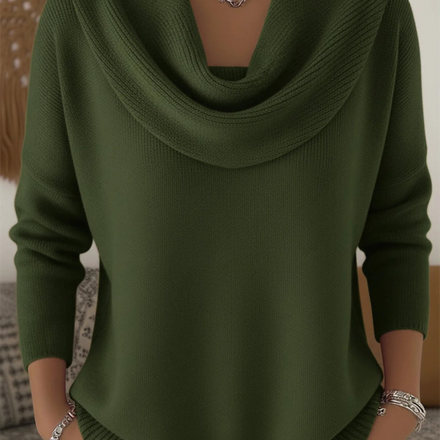Women's Ribbed Cowl Neck Long-Sleeve Sweater