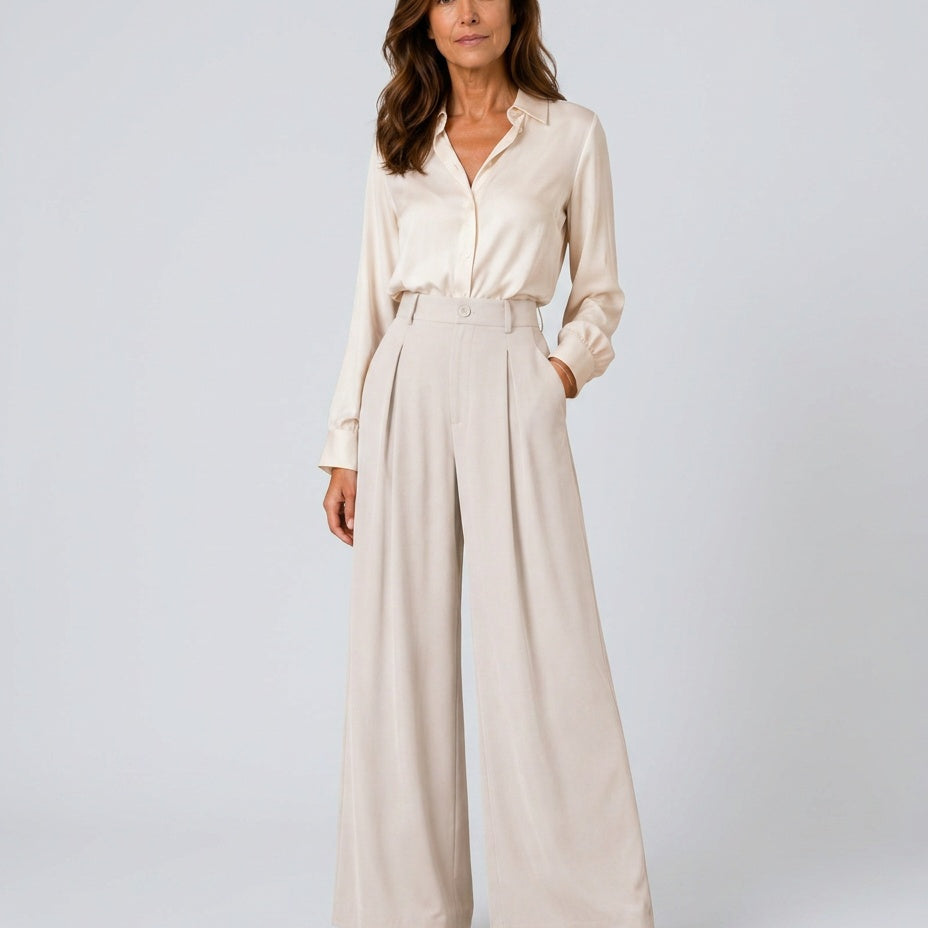 Women's High Waist Pleated Wide-Leg Trousers