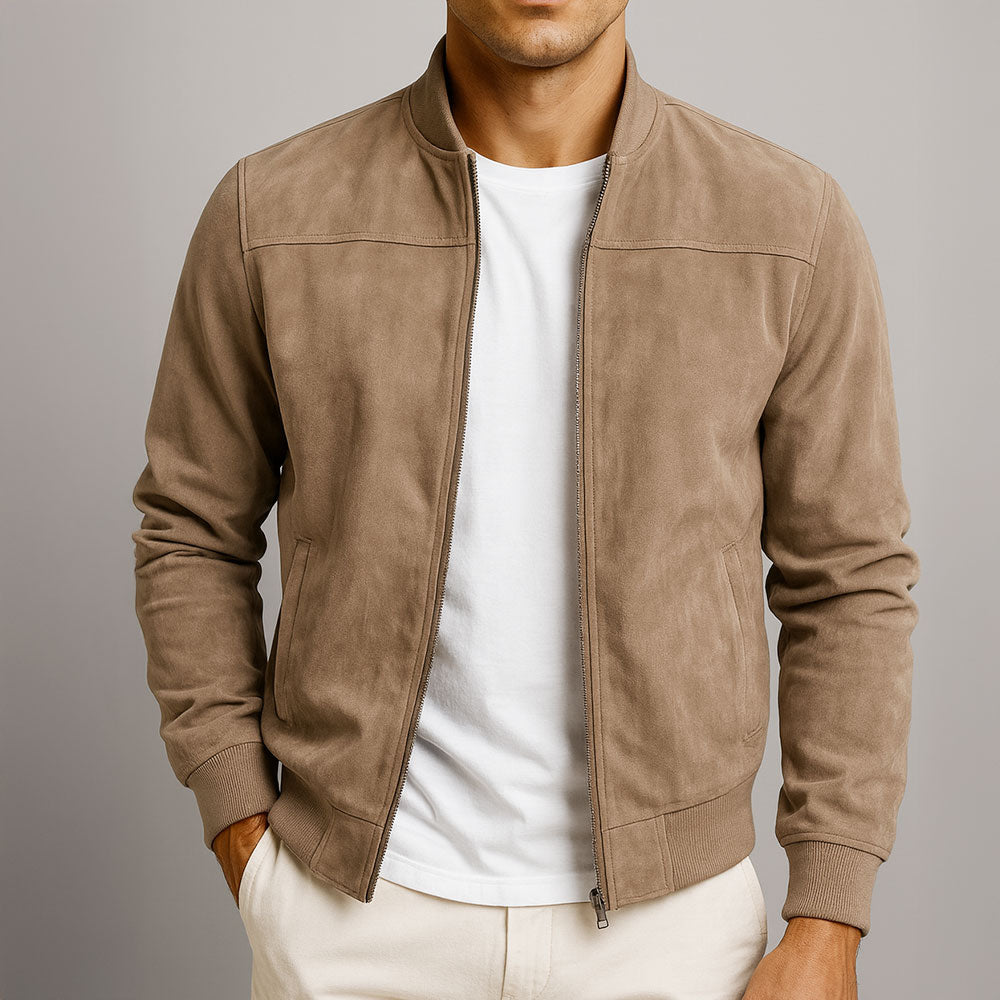 Men's Suede Leather Jacket with Tailored Collar