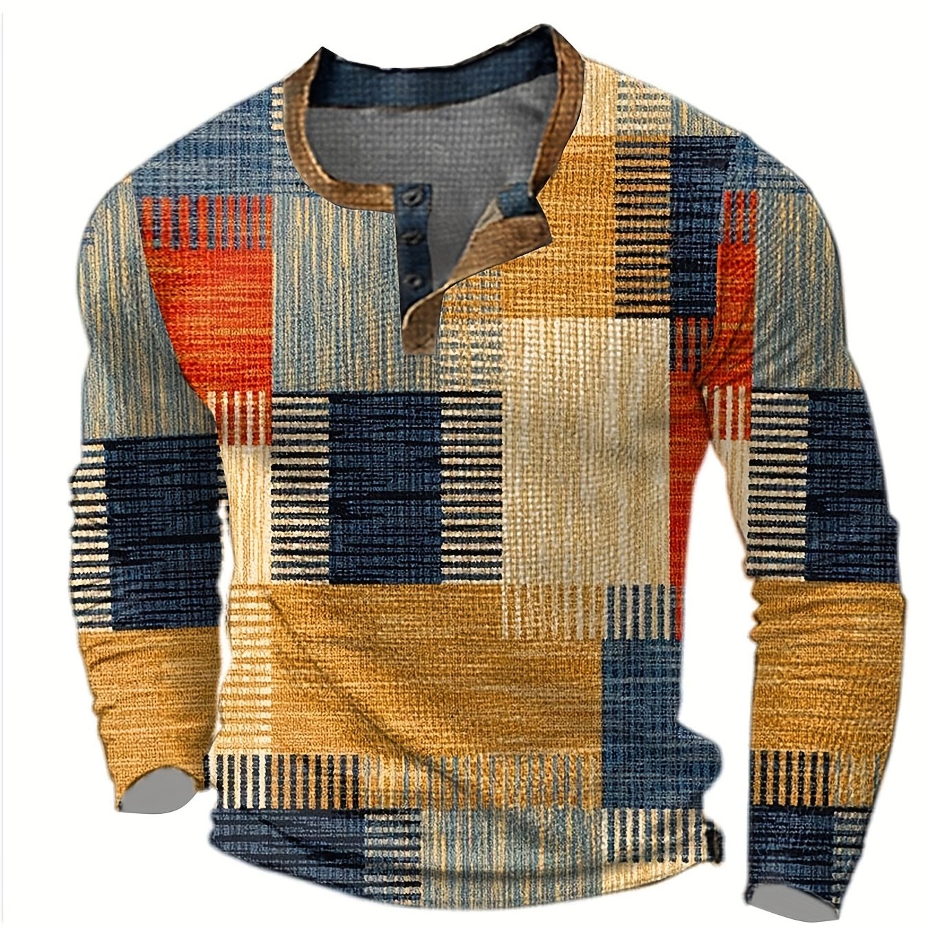 Men's Geometric Print Henley Long Sleeve Shirt