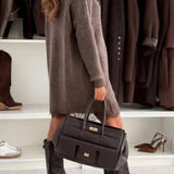Women's Brown Autumn Oversized Roll Neck Jumper