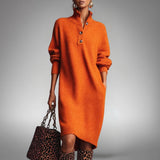 Women's Oversized Knit Polo Midi Dress, High Neck