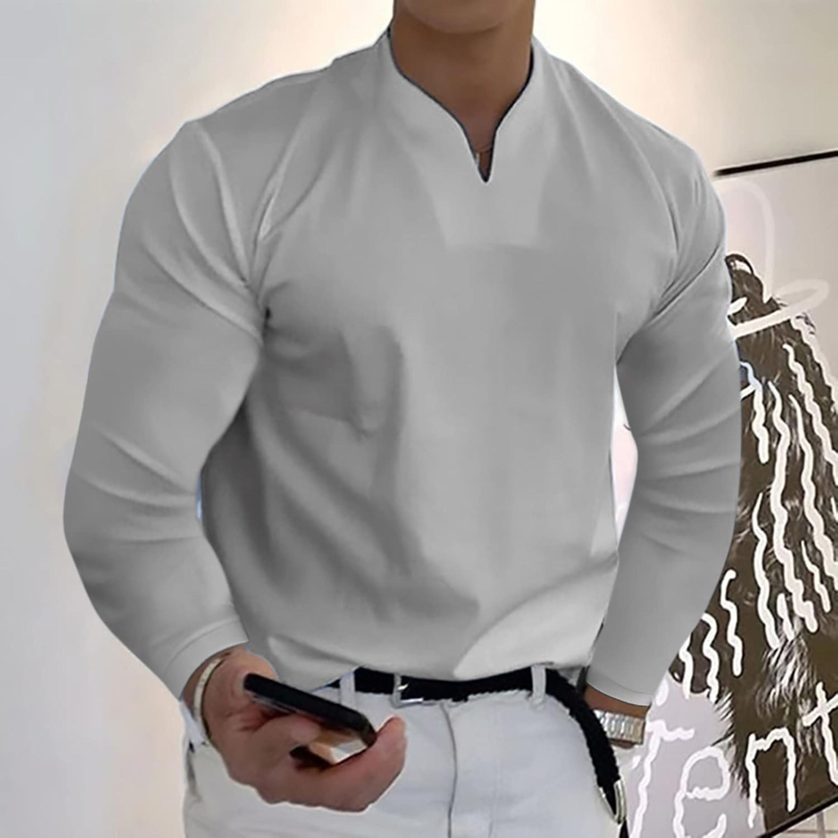 Men's V-Neck Long Sleeve Shirt