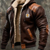 Men's Hooded Suede and Leather Jacket