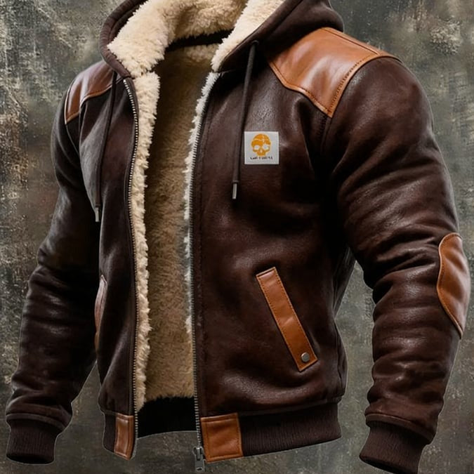 Men's Hooded Suede and Leather Jacket