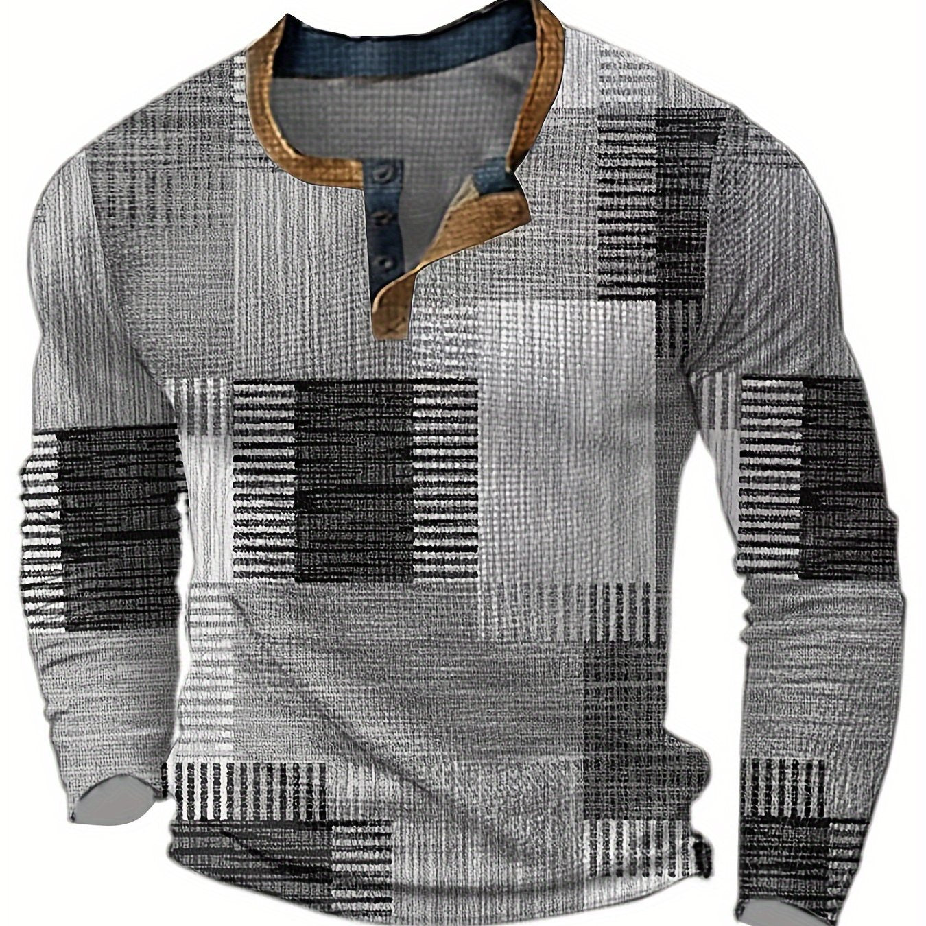 Men's Geometric Print Henley Long Sleeve Shirt