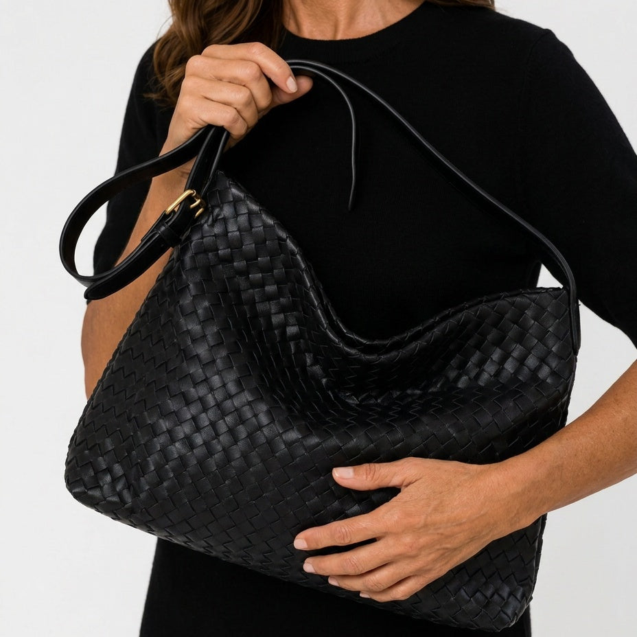 Women's Woven Vegan Leather Tote Bag