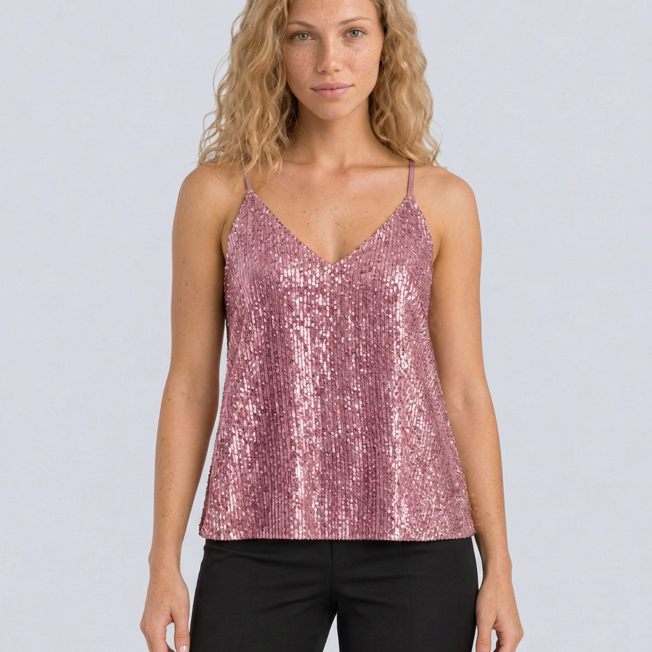 Women's Sequin V-Neck Sleeveless Top