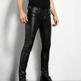 Men's Slim Fit Faux Leather Stretch Trousers
