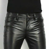 Men's Slim Fit Faux Leather Stretch Trousers