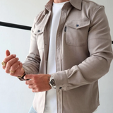 Men's Casual Button-Up Shirt Jacket with Chest Pockets