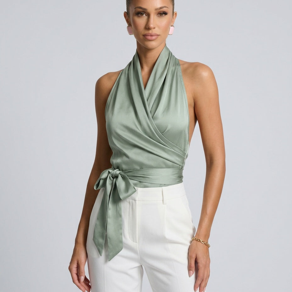 Women's Draped Halter Wrap Top