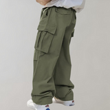 Men's Baggy Cotton Cargo Trousers with Multiple Pockets