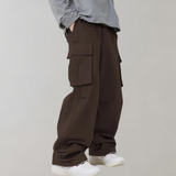 Men's Baggy Cotton Cargo Trousers with Multiple Pockets