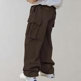 Men's Baggy Cotton Cargo Trousers with Multiple Pockets