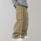 Men's Baggy Cotton Cargo Trousers with Multiple Pockets