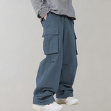 Men's Baggy Cotton Cargo Trousers with Multiple Pockets