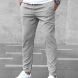 Men's Grey Slim Fit Drawstring Trousers