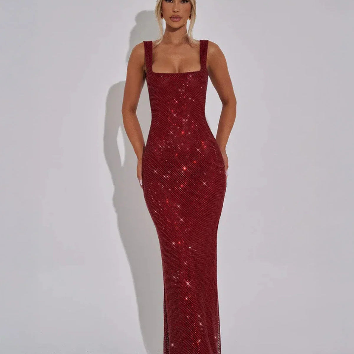 Women's Embellished Square Neck Maxi Dress