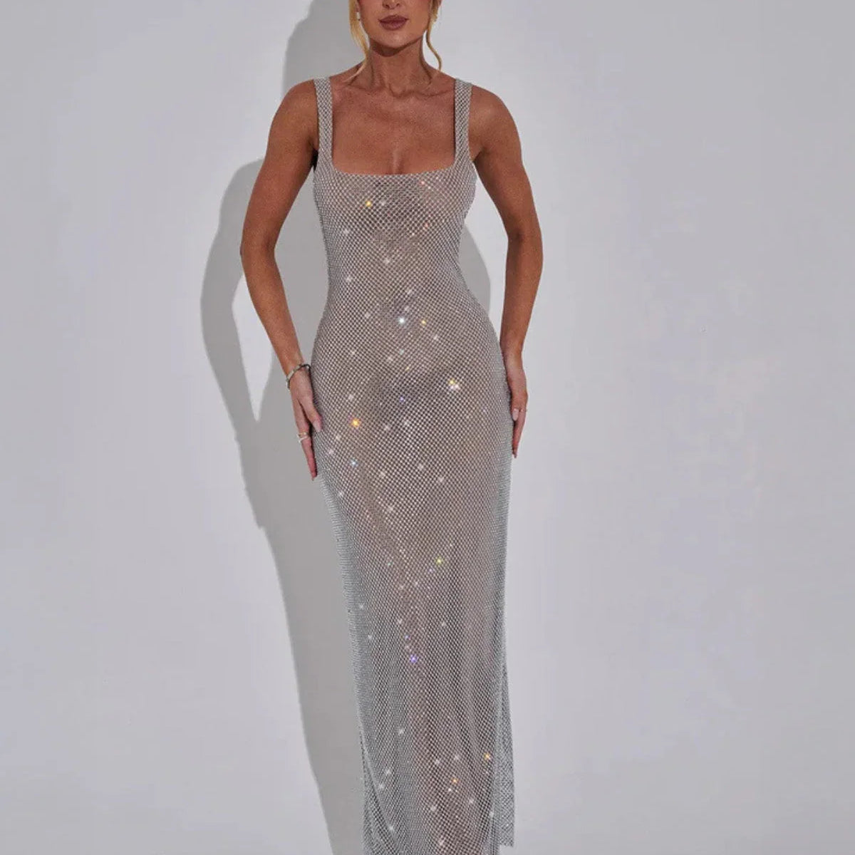 Women's Embellished Square Neck Maxi Dress