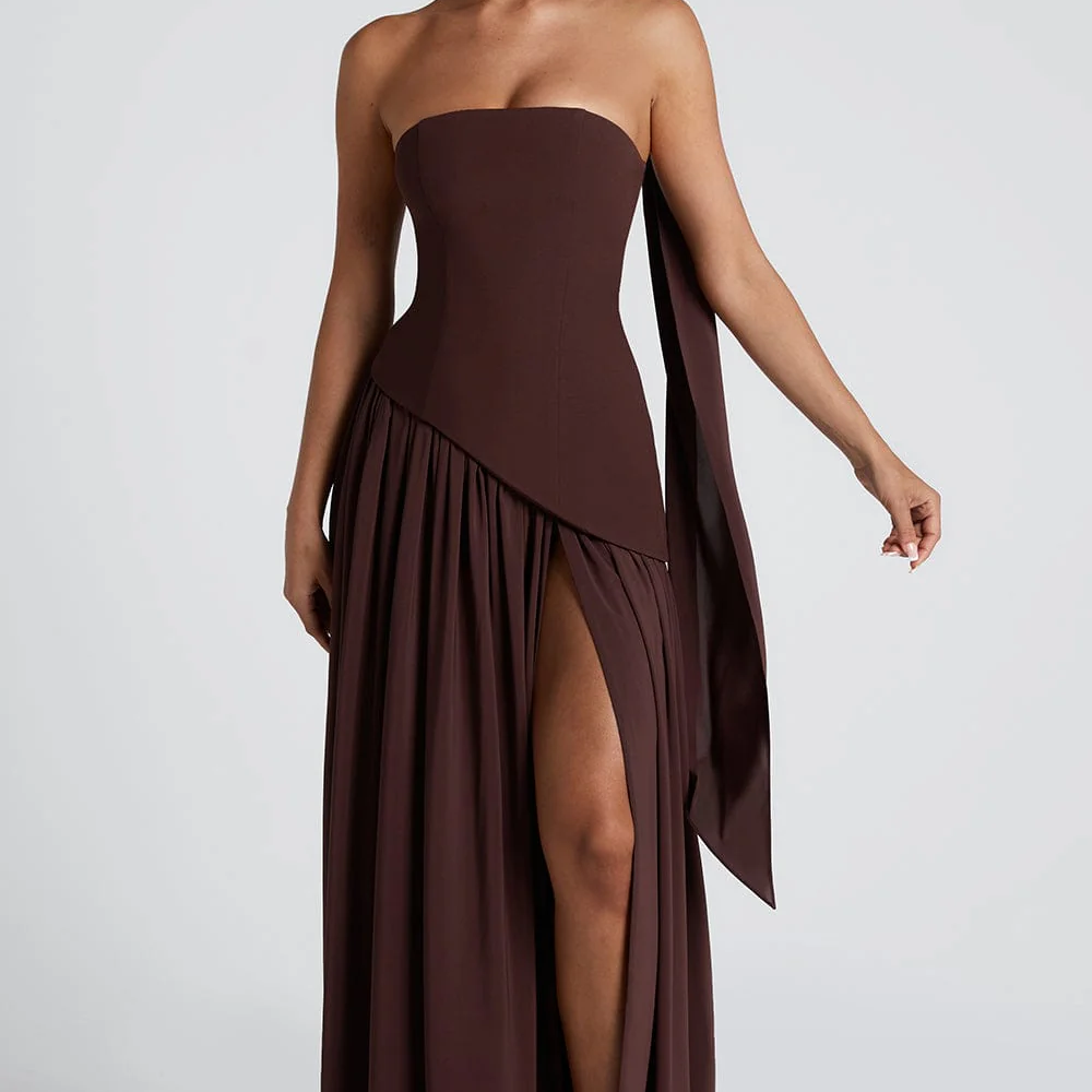 Women's Strapless Maxi Gown with Matching Scarf