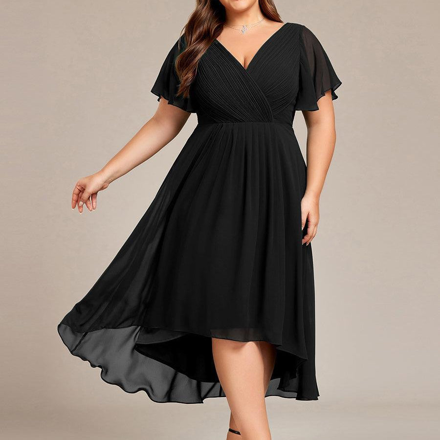 Women's Pleated Wrap Midi Dress, Flutter Sleeves
