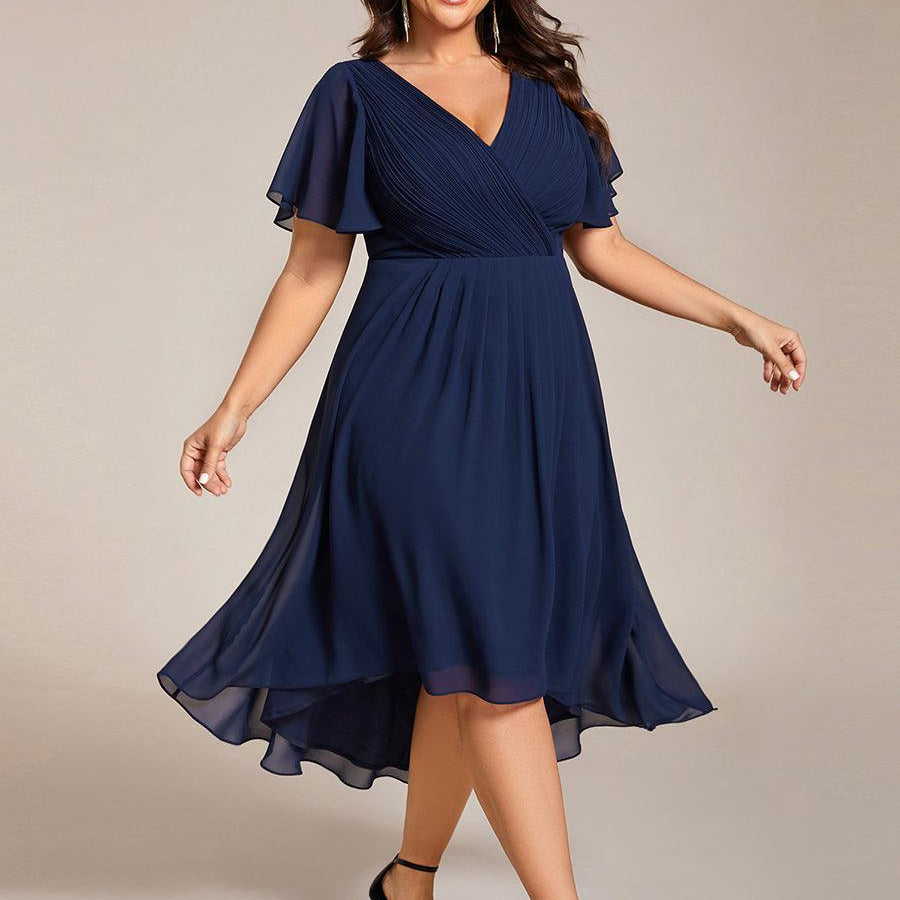 Women's Pleated Wrap Midi Dress, Flutter Sleeves