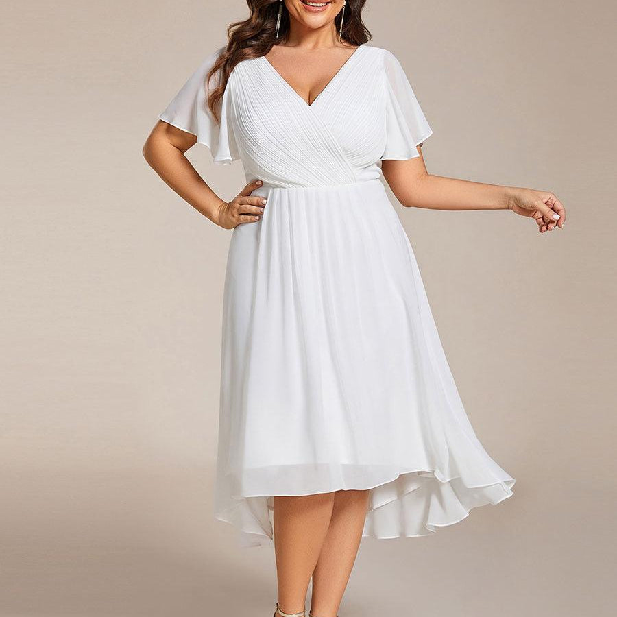 Women's Pleated Wrap Midi Dress, Flutter Sleeves